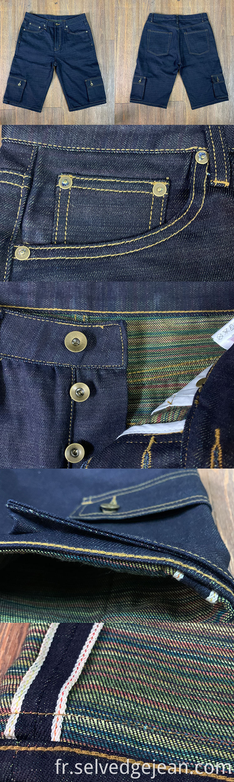 jeans japonais personnalisés selvage indigo bonbons waft 12 oz pantalon de cargaison multifonction vintage short denim brut vintage pour hommes femmes